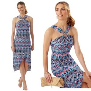 Tommy Bahama Prima Peacock High-Low Halter Neck Dress in Color Amalfi Sea. Large